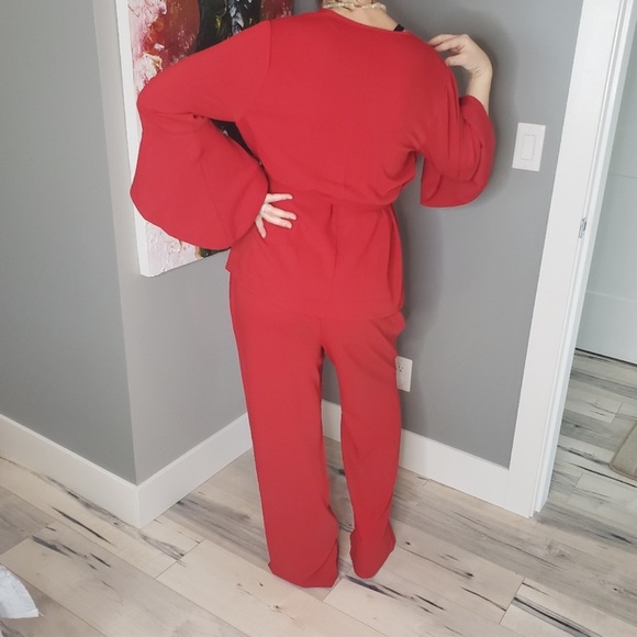 Roaman's 2-pc Set Bell Sleeve Wrap Top & Wide Leg Pants Plus Size 14W Formal NWT - Picture 4 of 6